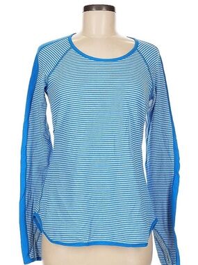lululemon athletica Blue Striped Long Sleeve Crew Top